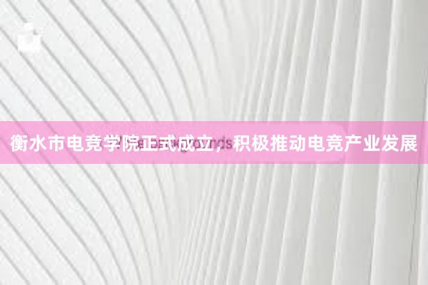 衡水市电竞学院正式成立，积极推动电竞产业发展